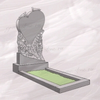 Гранитный памятник вертикальный резной в виде сердца с розами и двумя голубями – 201